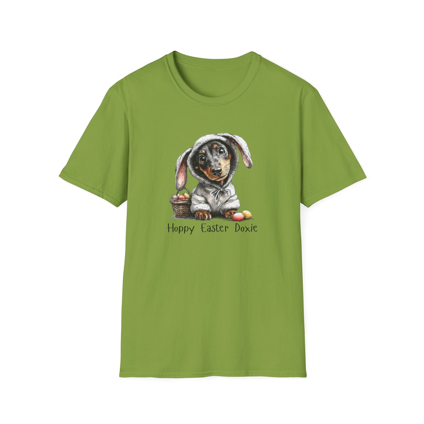 Easter Dachshund T-Shirt — "Hoppy Easter Doxie" Cute Dog Bunny Tee