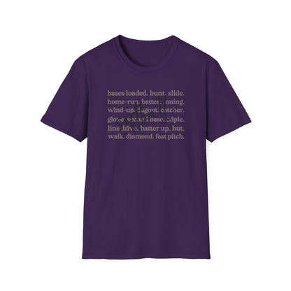 Softball Terms Shirt – Fast Pitch Softball Graphic Tee, Softball Words Typography Shirt, Game Day Softball Fan Apparel, Softball Lover Gift