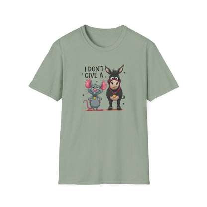 I Don't Give A... Funny Mouse & Donkey T-Shirt Cute Sarcastic Tee | Unisex Casual Humor Shirt