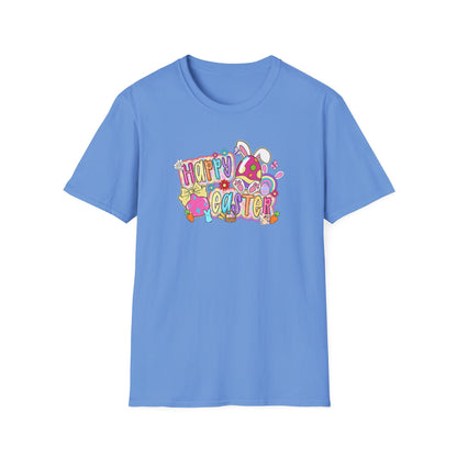 Happy Easter Graphic T-Shirt — Colorful Bunny & Eggs Spring Tee