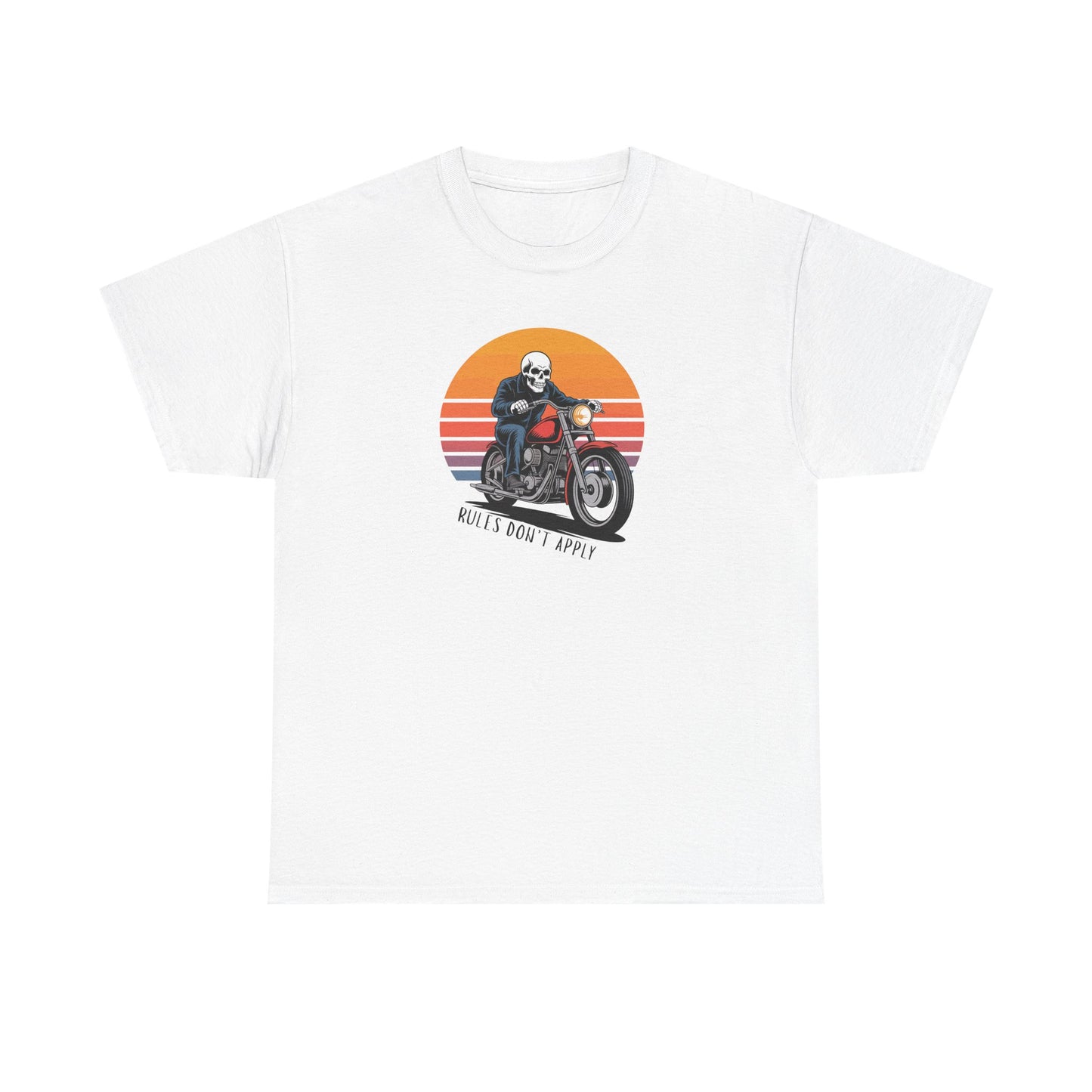 Skeleton Biker T-Shirt – “Rules Don’t Apply” Motorcycle Graphic Tee Vintage Style