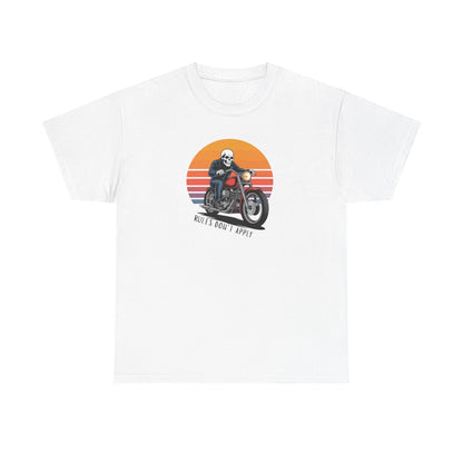 Skeleton Biker T-Shirt – “Rules Don’t Apply” Motorcycle Graphic Tee Vintage Style