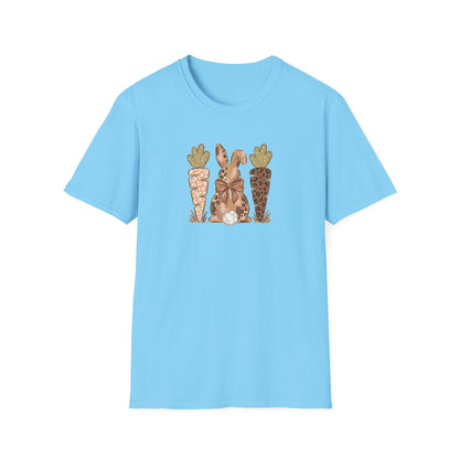 Leopard Bunny & Carrot Easter Tee – Cute Spring Graphic T-Shirt, Trendy Pastel Bunny Shirt, Easter Outfit Women