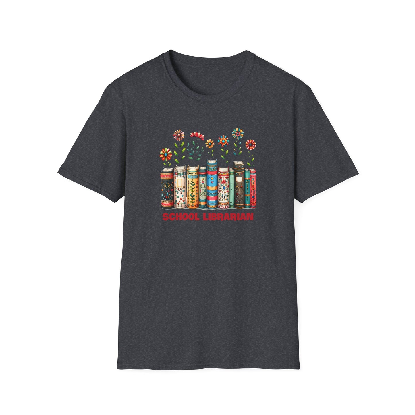 School Librarian Floral Books T-Shirt