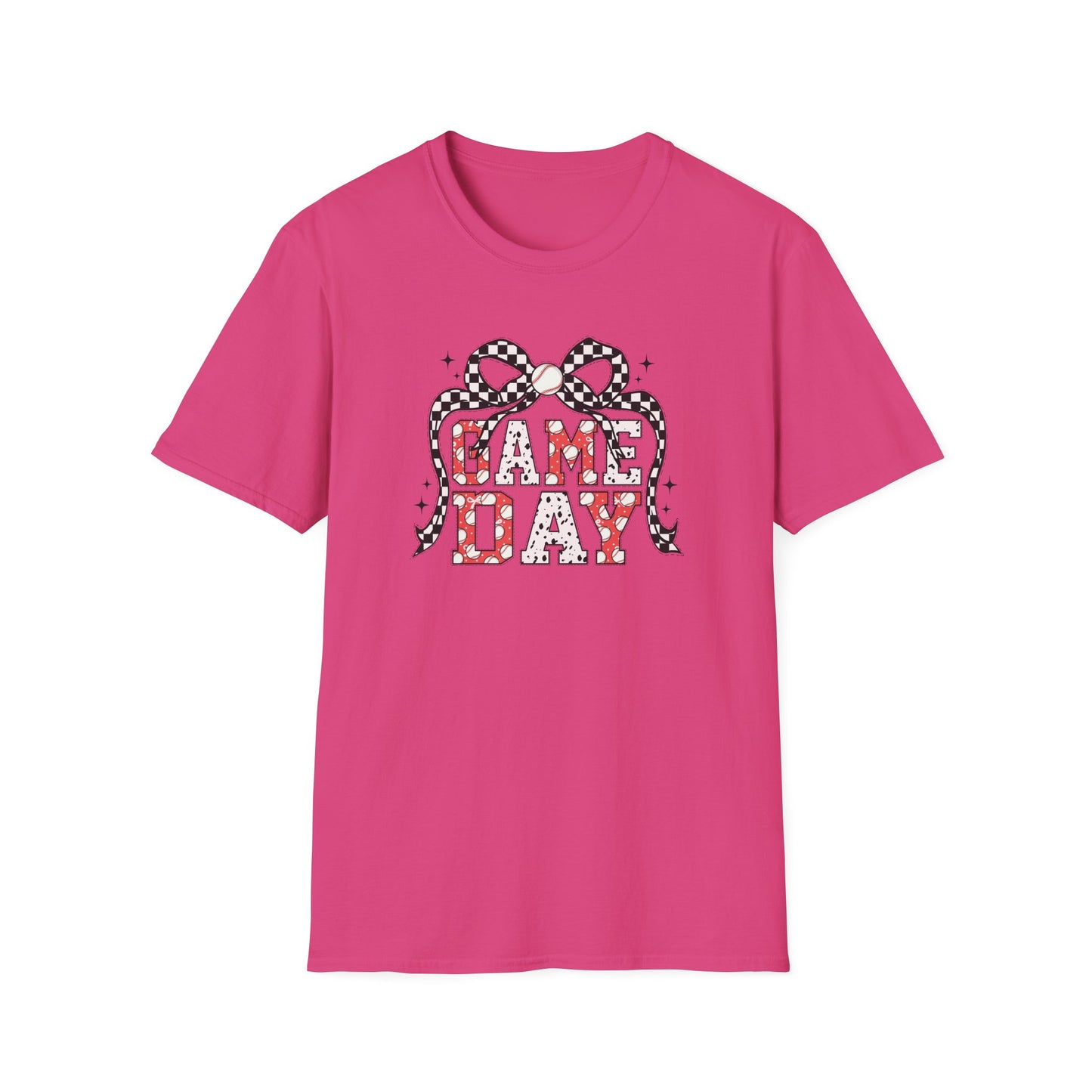 Game Day Baseball Mom Shirt, Girly Bow Baseball Tee, Cute Sports Mom Graphic T Shirt, Coquette Game Day Outfit, Trendy Baseball Season Shirt, Softstyle Unisex Tee