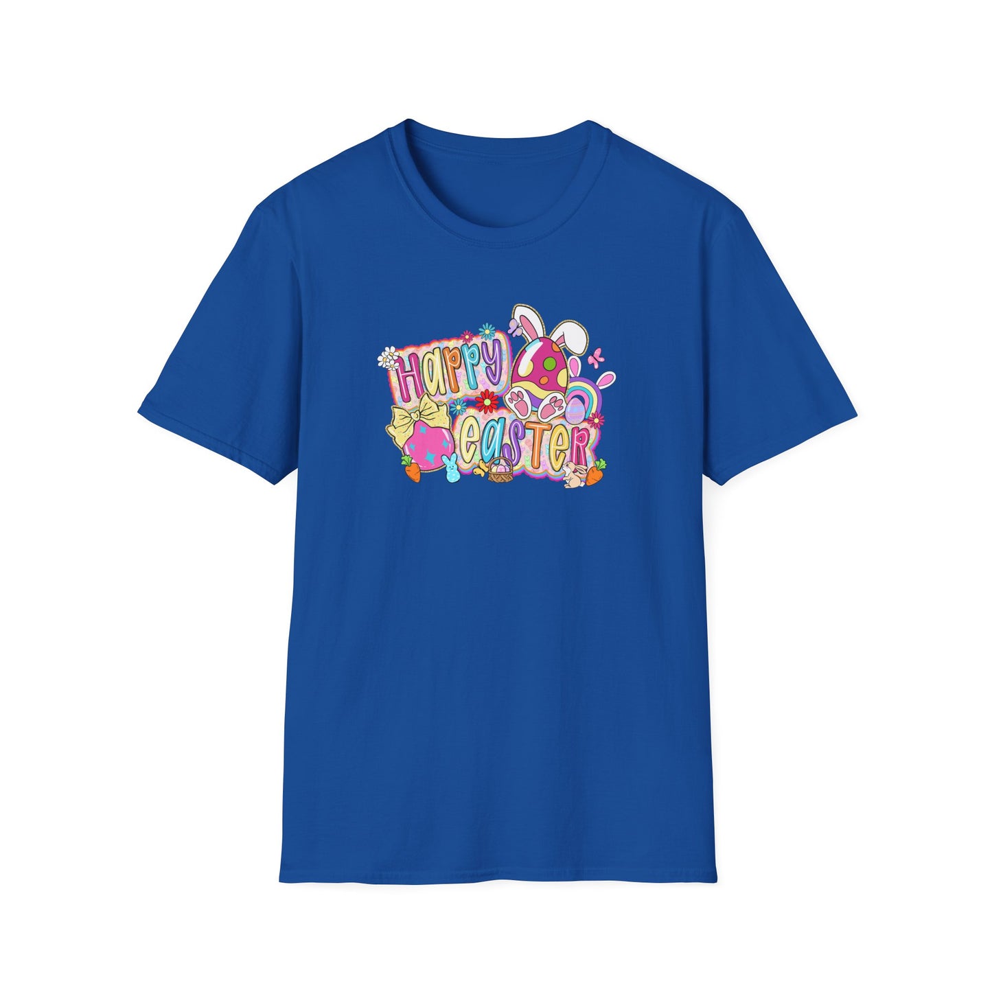 Happy Easter Graphic T-Shirt — Colorful Bunny & Eggs Spring Tee