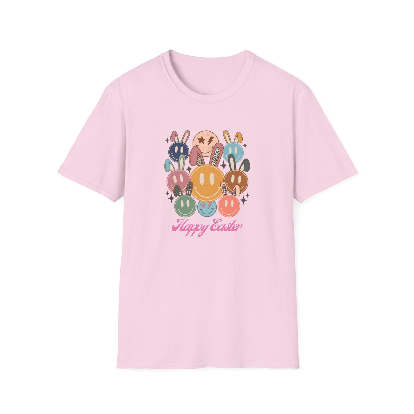 Happy Easter Smiley Face Shirt, Cute Bunny Smile Graphic Tee, Pastel Retro Easter Shirt Women, Spring Aesthetic Easter Outfit, Kawaii Bunny Graphic T-Shirt