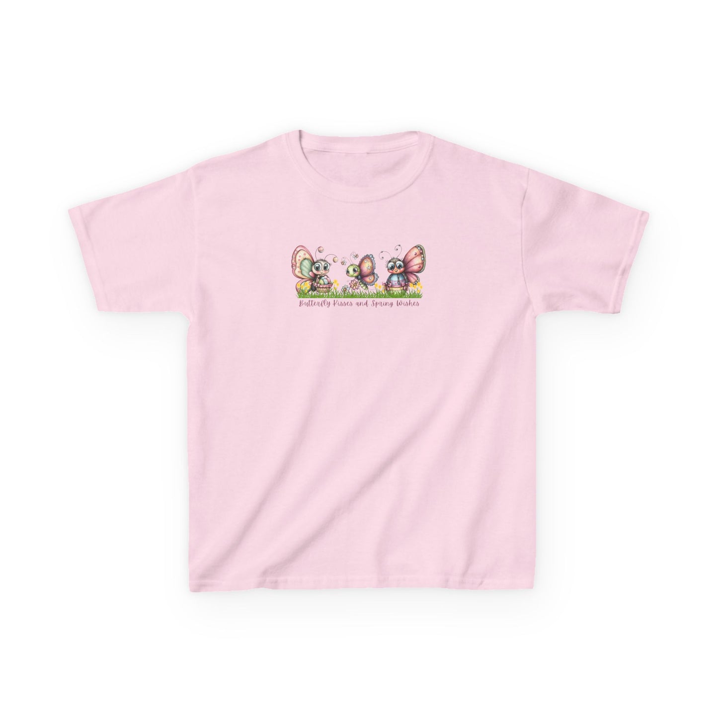 Butterfly Kisses and Spring Wishes Kids Easter Shirt – Cute Butterfly Spring T-Shirt for Girls – Adorable Easter Outfit