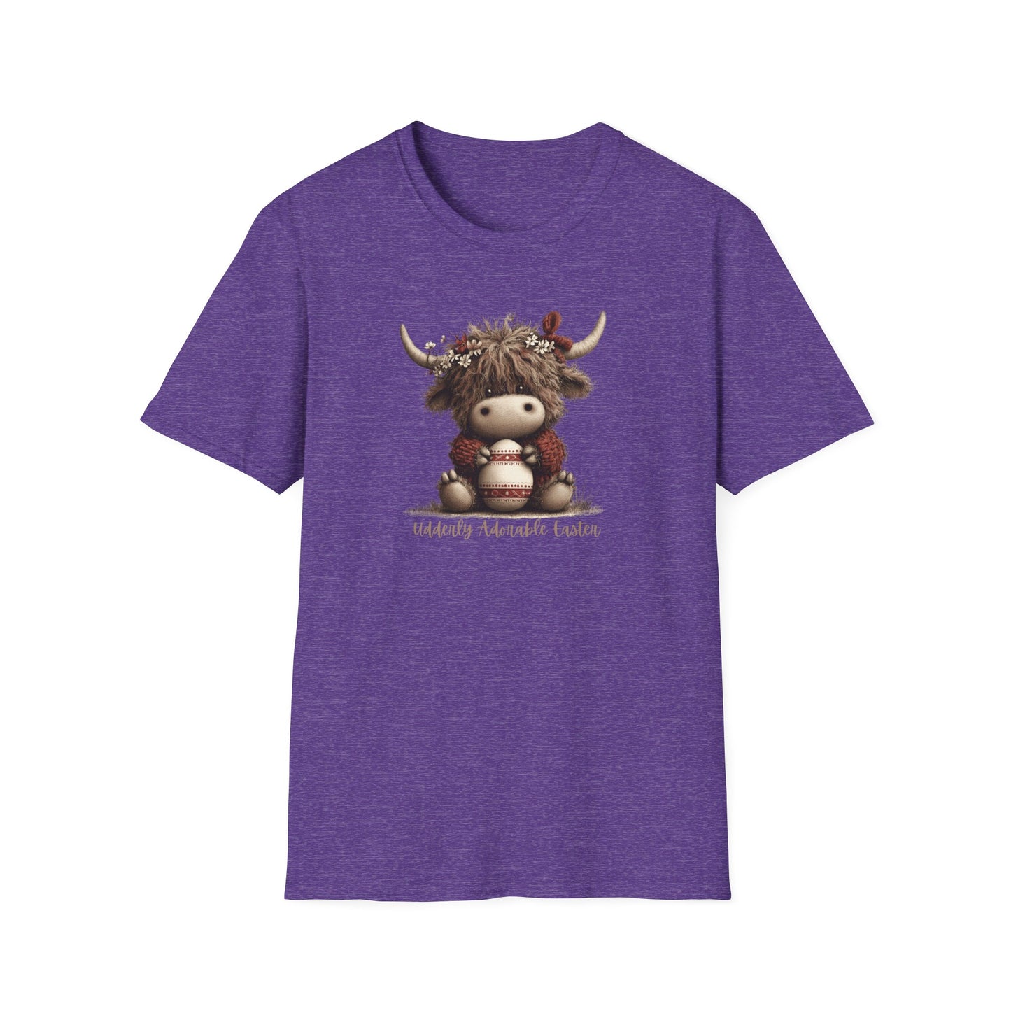 Udderly Adorable Easter Highland Cow Shirt, Cute Cow Easter T-Shirt, Spring Farm Animal Tee, Easter Gift for Women, Country Western Cow Lover