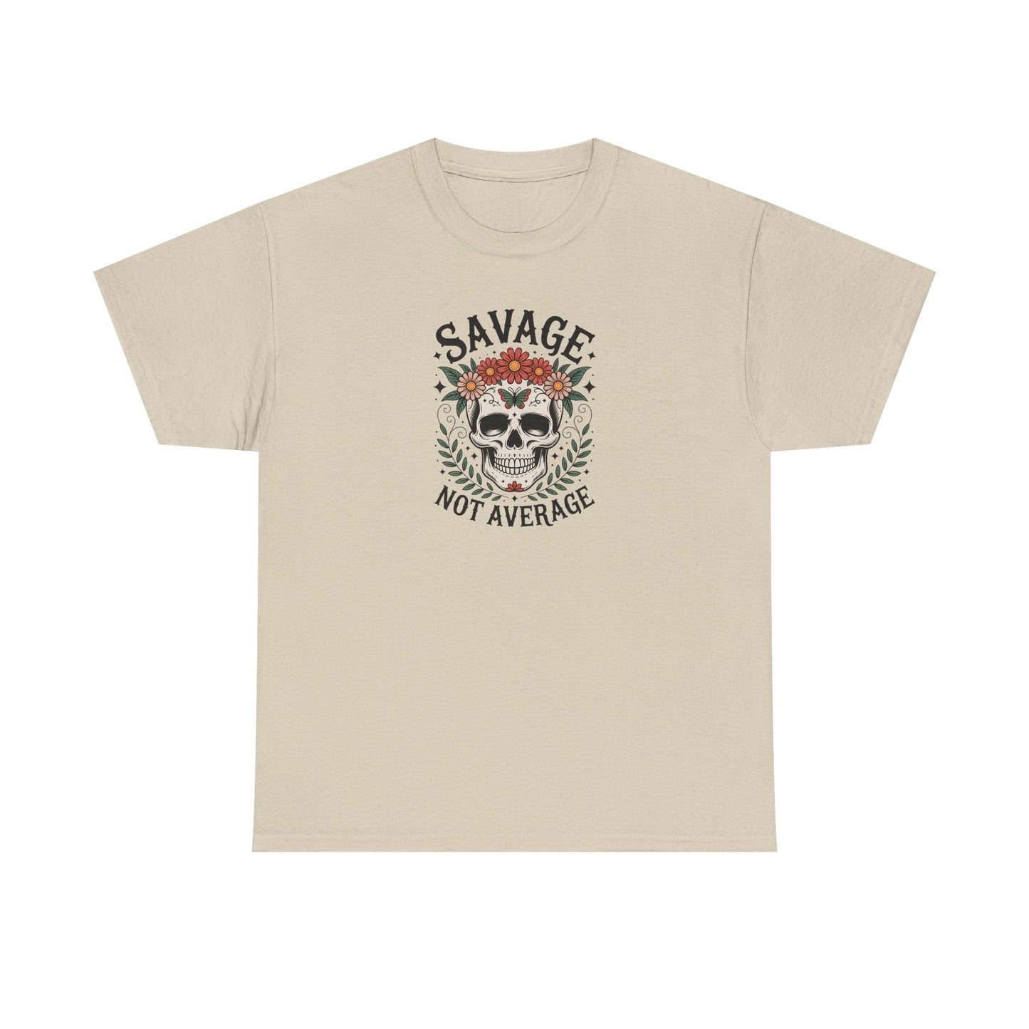 Savage Not Average Skull T-Shirt – Floral Skull Graphic Tee Vintage Style