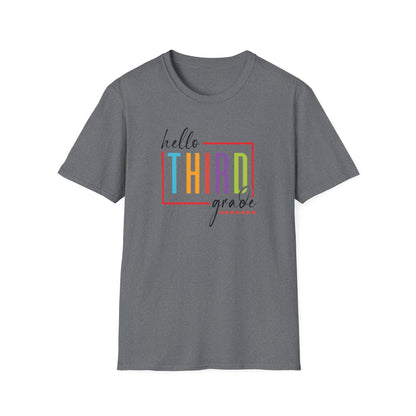 Hello Grade Teacher Shirts | Retro Back to School Graphic Tees | Preschool, Pre-K, Kindergarten, First, Second & Third Grade Teacher Shirt | Gildan 64000 Softstyle Tee