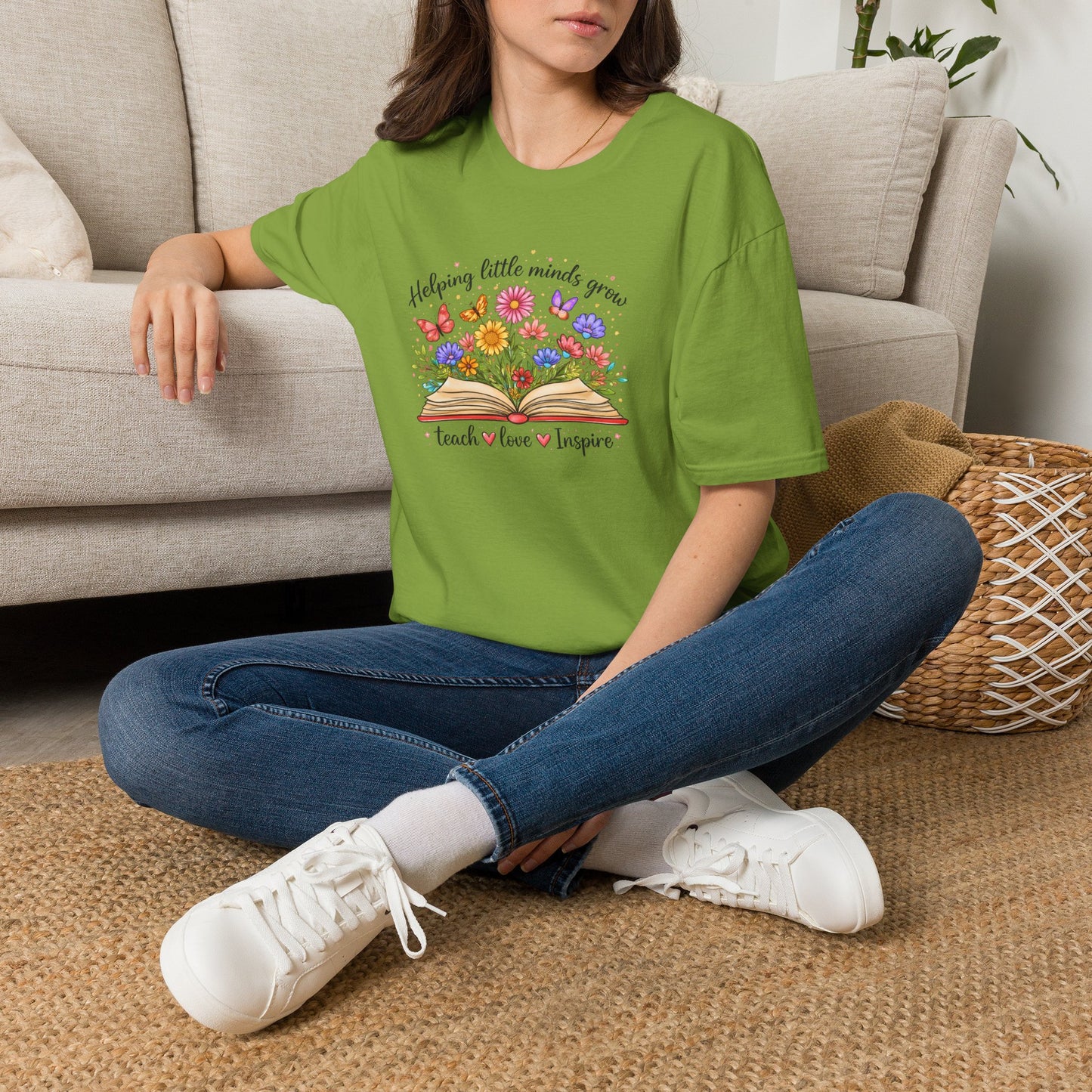 Helping Little Minds Grow Teacher Shirt | Teach Love Inspire Floral Book Tee