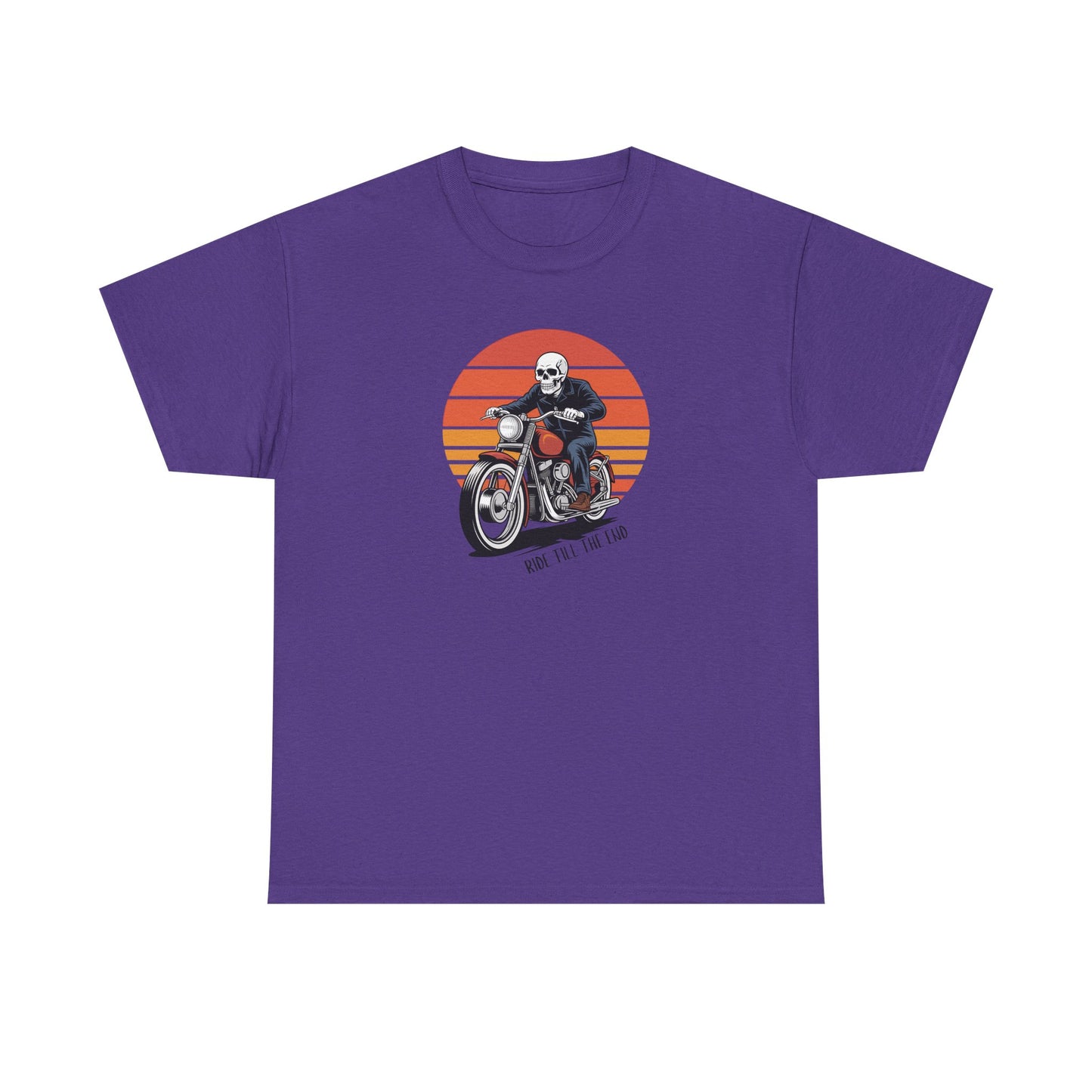 Motorcycle Rider Tee — Retro Sunset Biker Graphic "Ride Fast, Live Free" - Skeleton Biker T-Shirt