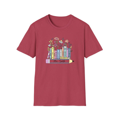 Custom Name Floral Book T-Shirt – Mrs. Custom Pencil Tee