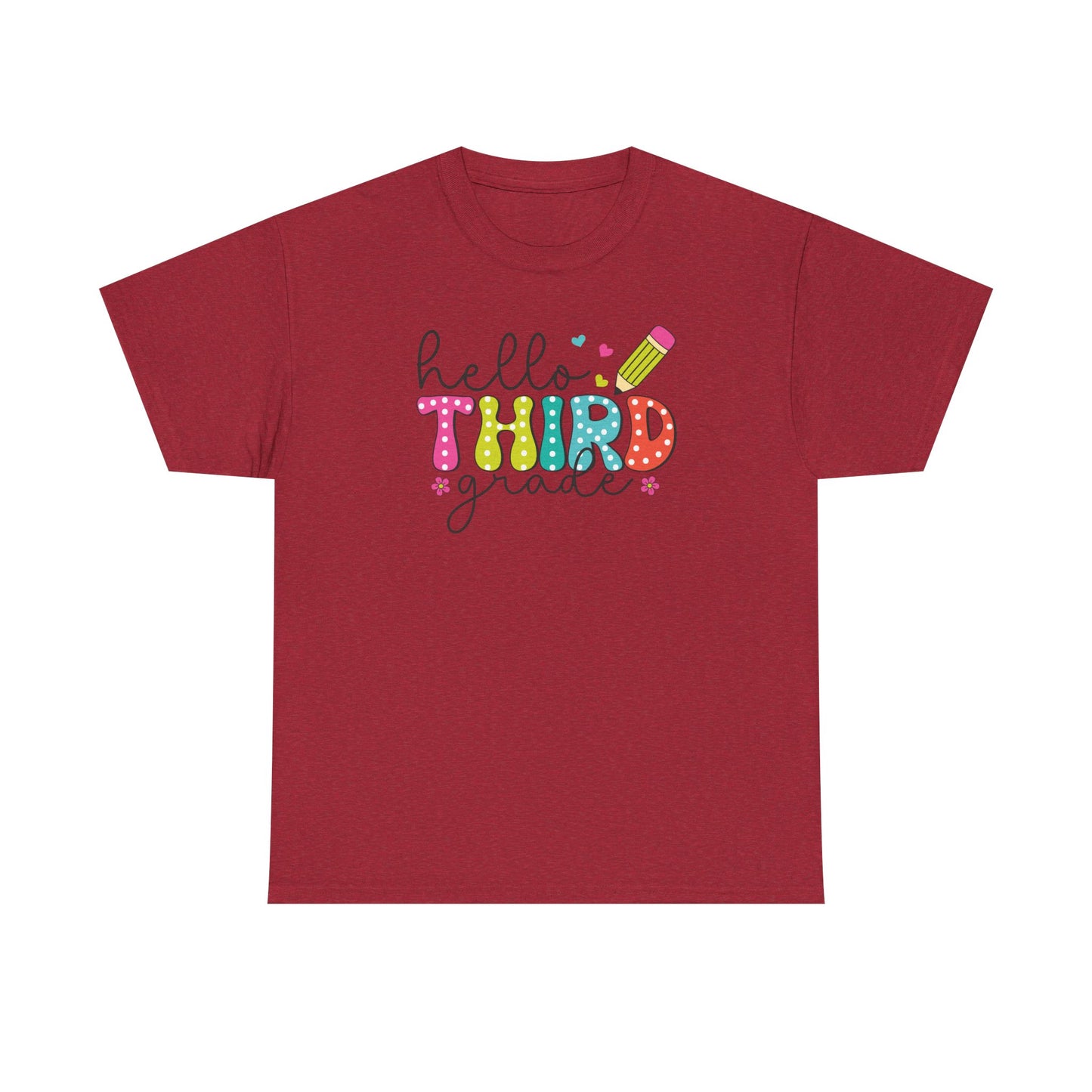 Hello Third Grade T-Shirt - Cute Back-to-School Tee with Colorful Pencil Design - Teacher Team Tee