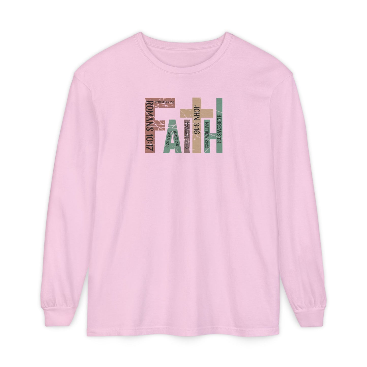Faith Cross Long Sleeve Tee — Christian Scripture Romans 10:17 Shirt