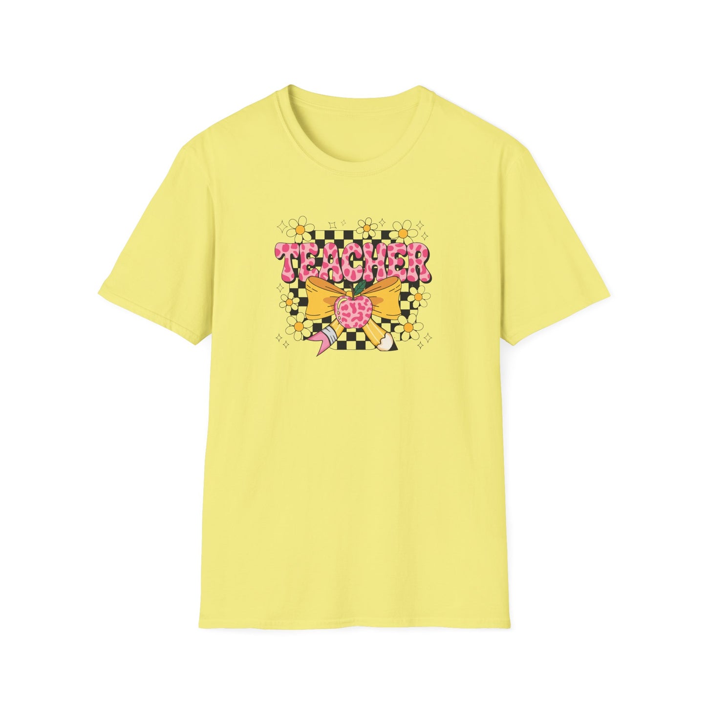 Cute Teacher Bow Shirt – Coquette Teacher T-Shirt – Trendy Pink Apple Graphic Tee – Back to School Teacher Gift