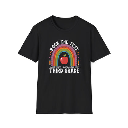 3rd Grade State Testing Teacher Shirt – “Rock The Test - Third Grade” Graphic Tee, Cute Educator T-Shirt, Funny Classroom Apparel