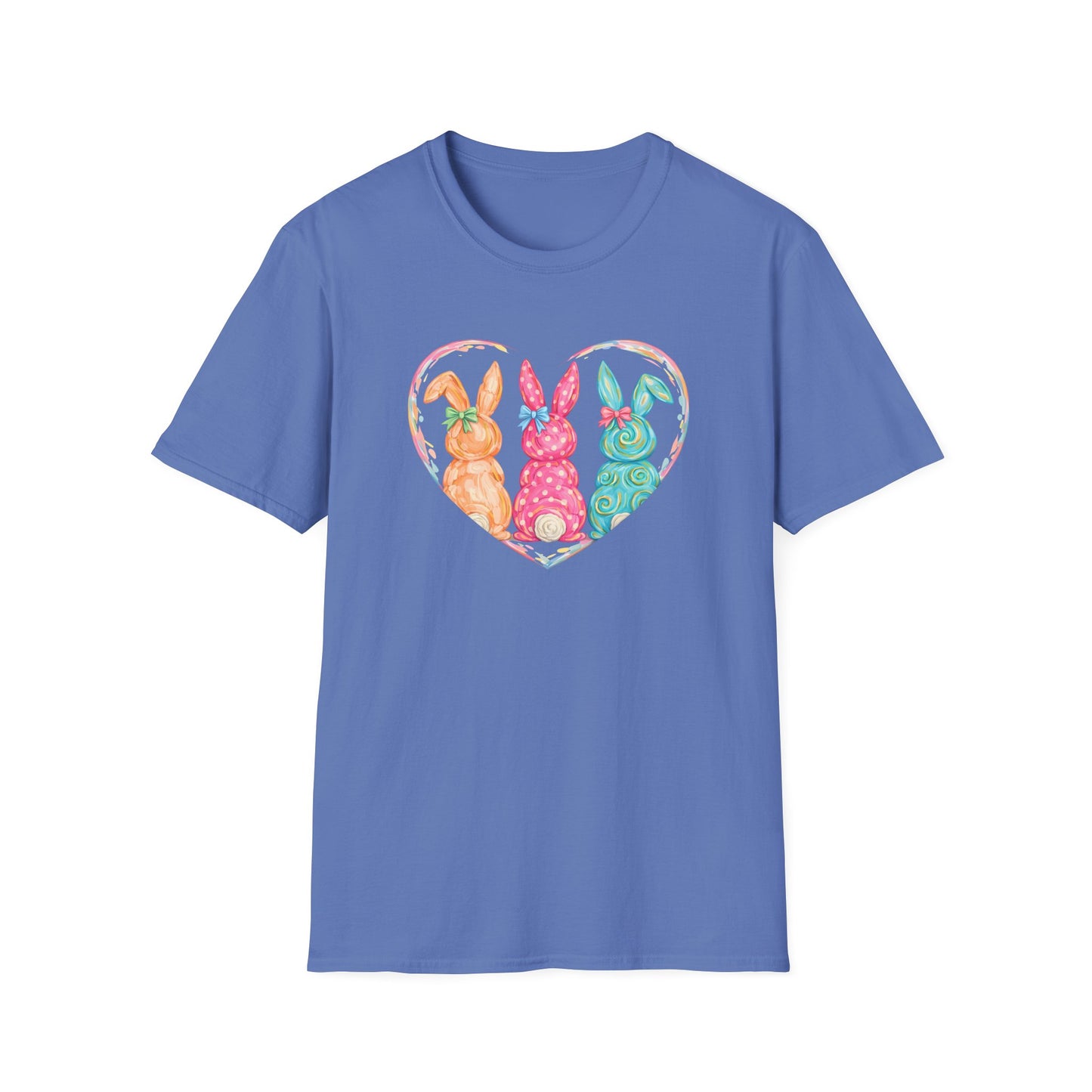 Pastel Easter Bunny Heart Tee – Cute Spring Graphic T-Shirt, Trendy Bunny Lover Shirt, Colorful Easter Outfit Top