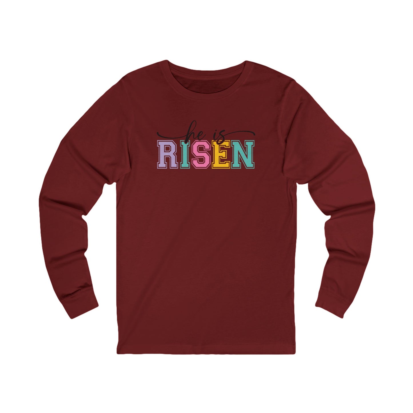 He Is Risen Christian Sweatshirt – Faith Based Easter Crewneck, Front & Back Religious Graphic Sweatshirt, Pastel Resurrection Church Pullover for Women