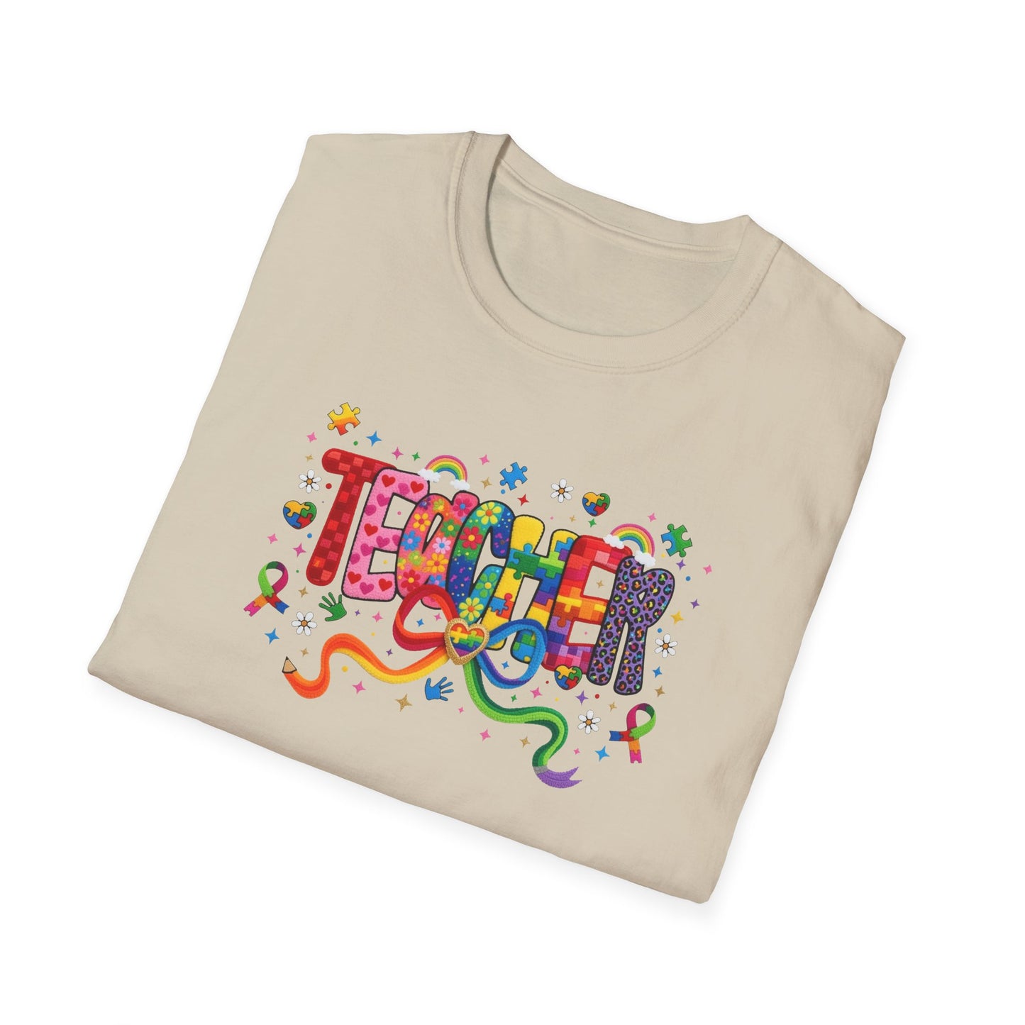 Colorful Teacher Shirt – Autism Awareness Teacher Tee – Inclusive Classroom T-Shirt – Rainbow Puzzle Piece Teacher Gift