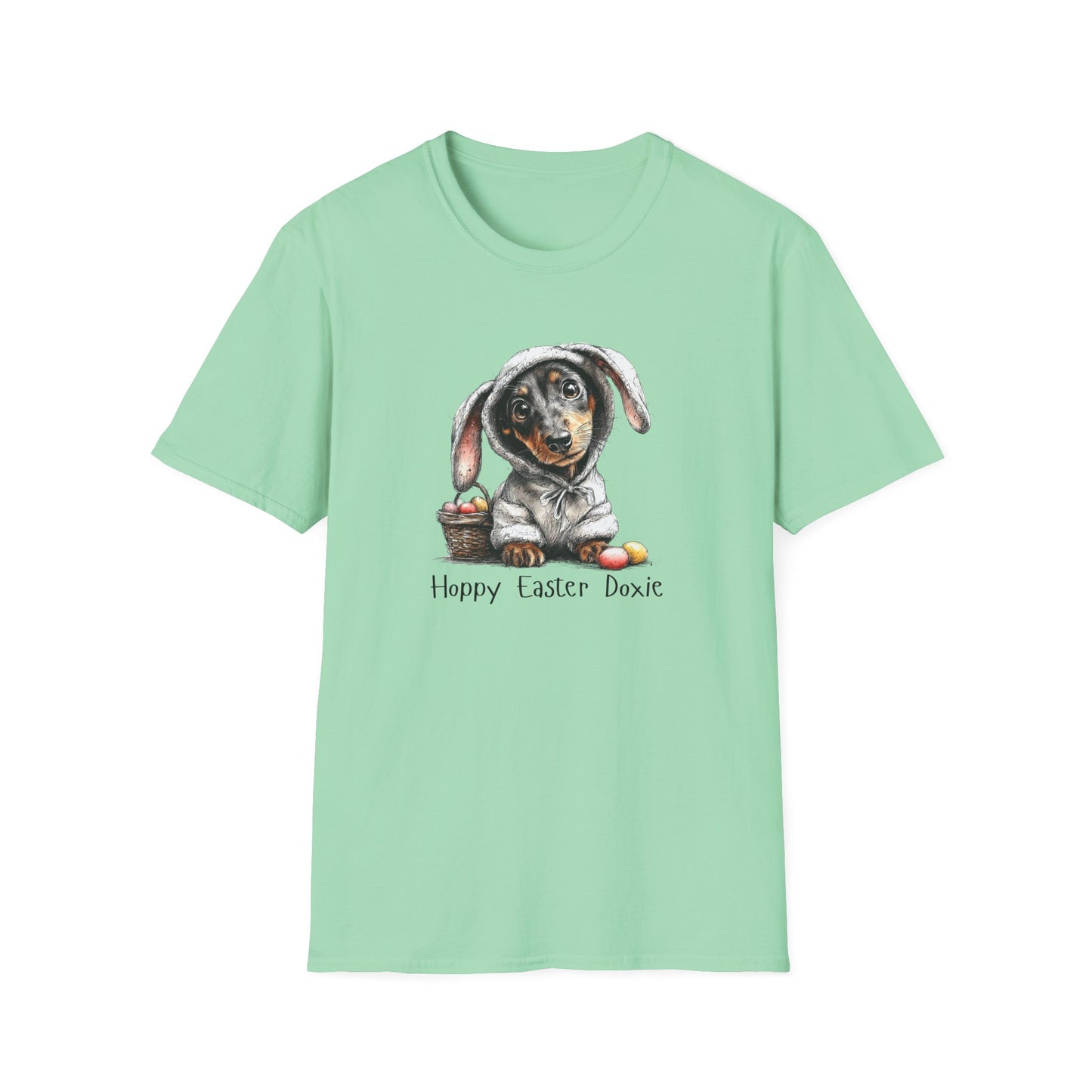Easter Dachshund T-Shirt — "Hoppy Easter Doxie" Cute Dog Bunny Tee