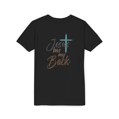 Jesus Has My Back Kids Christian Shirt – Faith Cross Heart T-Shirt – Inspirational Religious Tee for Boys & Girls