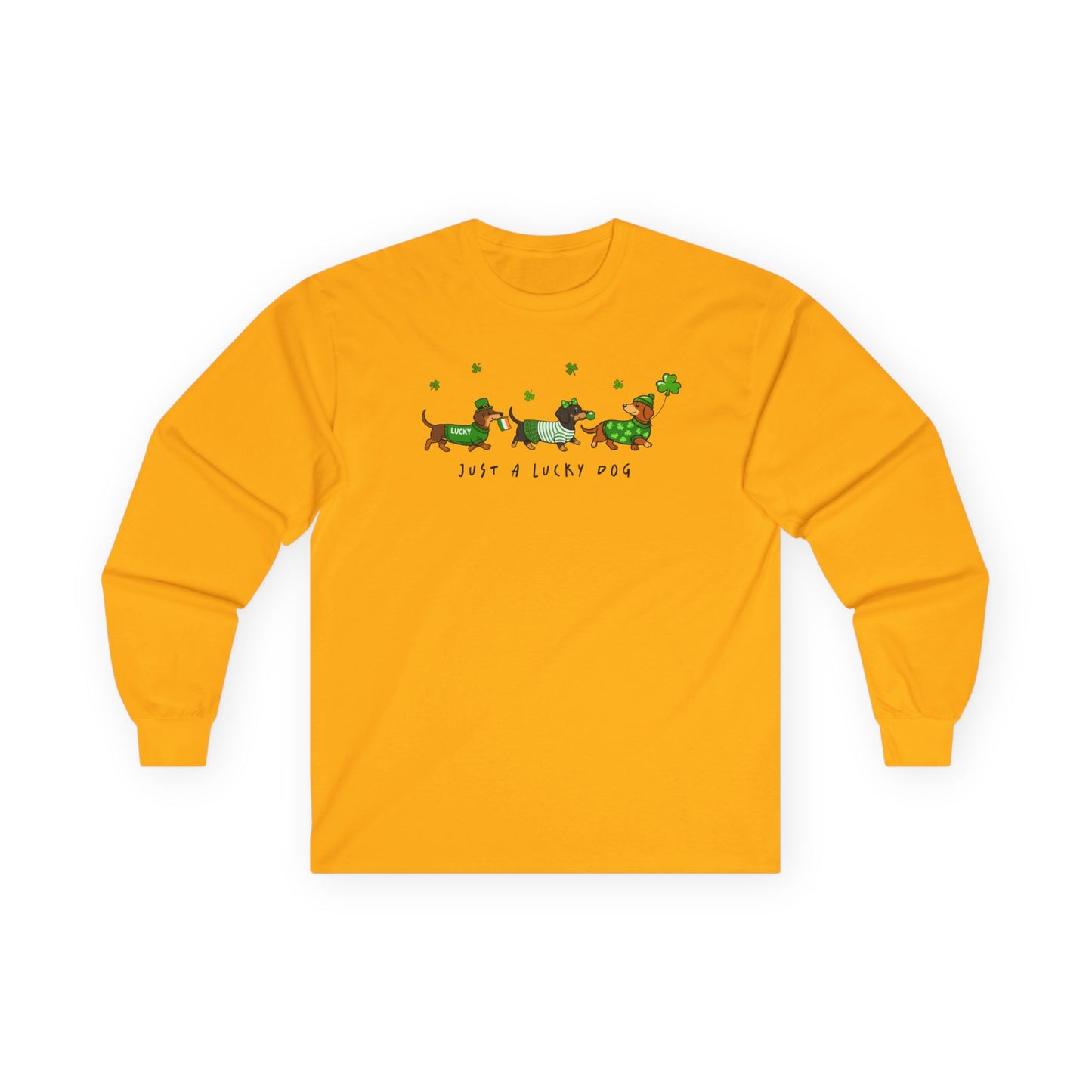 Long Sleeve Tee — 'Just a Lanky Dog' Dachshund St. Patrick's Day Graphic