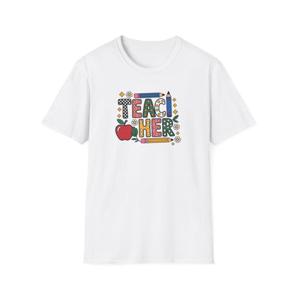 Teacher Graphic T-Shirt — Colorful Apple & Pencil Back-to-School Tee