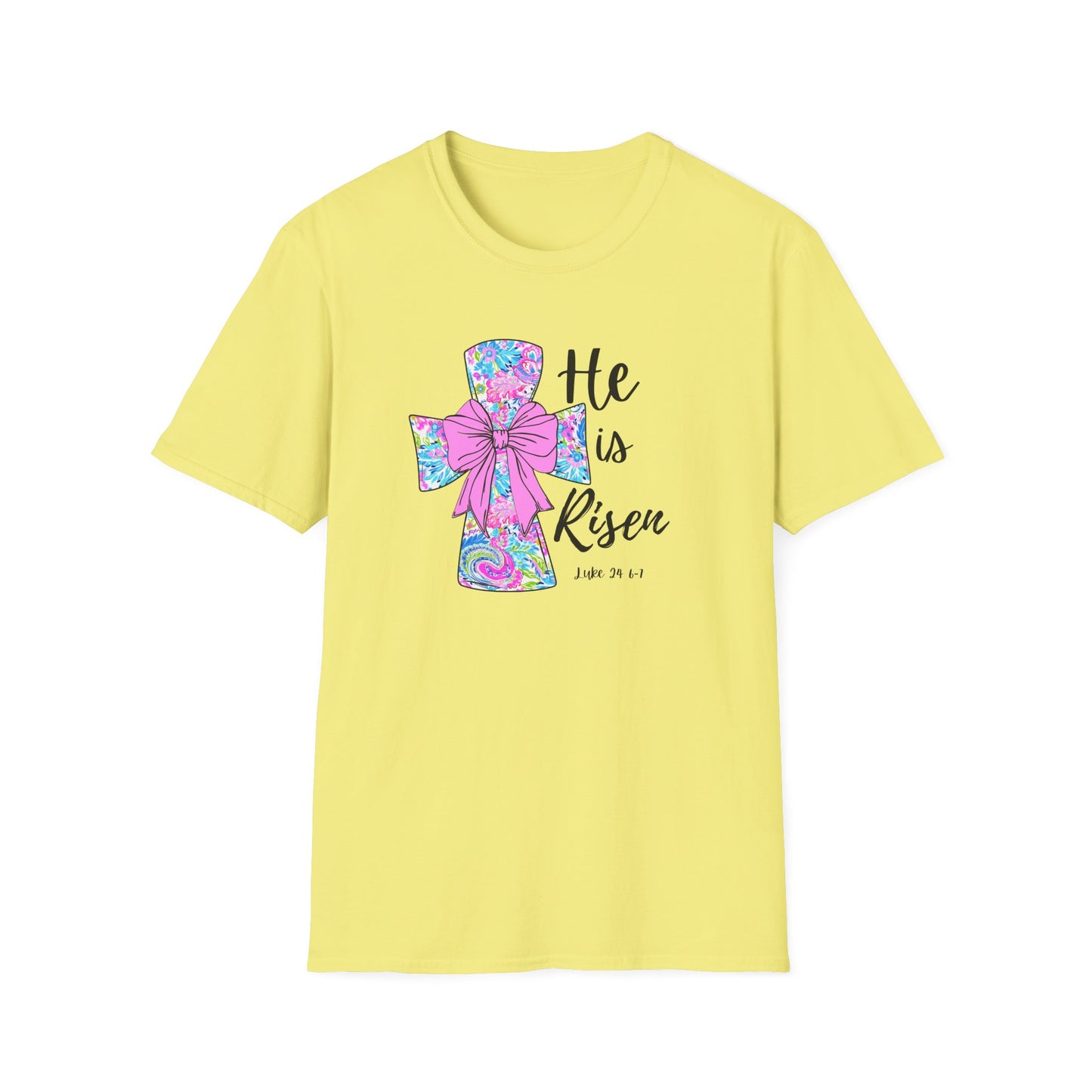 Floral Cross Easter Shirt, He Is Risen T-Shirt, Christian Easter Tee, Faith Shirt, Religious Spring Shirt, Cute Bow Cross Shirt
