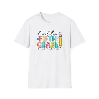 Hello Fifth Grade Pencil T-Shirt — Colorful Back-to-School Cute School Spirit Tee