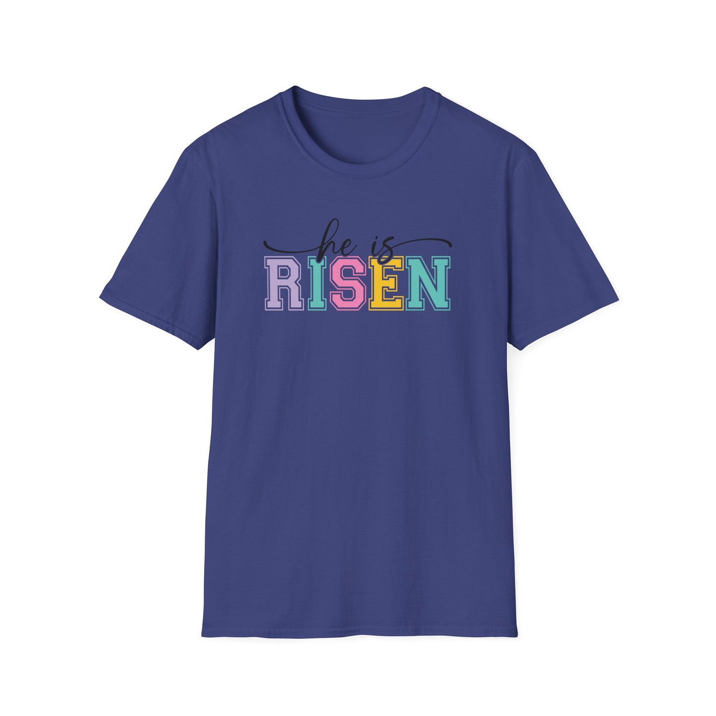 He Is Risen Christian Easter T-Shirt – Faith Based Front & Back Graphic Tee, Religious Resurrection Shirt, Pastel Easter Church Outfit for Women