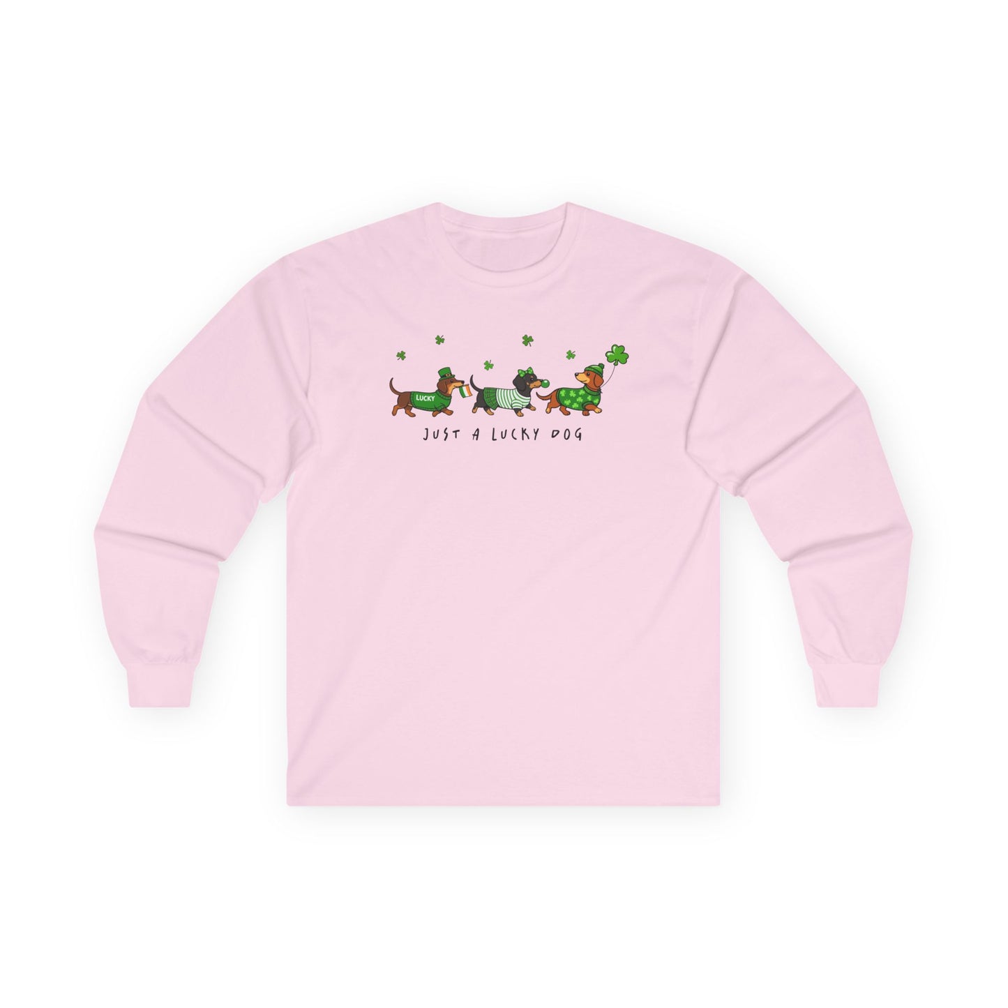 Long Sleeve Tee — 'Just a Lanky Dog' Dachshund St. Patrick's Day Graphic