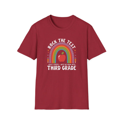 3rd Grade State Testing Teacher Shirt – “Rock The Test - Third Grade” Graphic Tee, Cute Educator T-Shirt, Funny Classroom Apparel