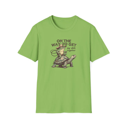 Funny Frog & Turtle T-Shirt – “On the Way to Get My Sh*t Together” Graphic Tee | Unisex Casual Humor Shirt