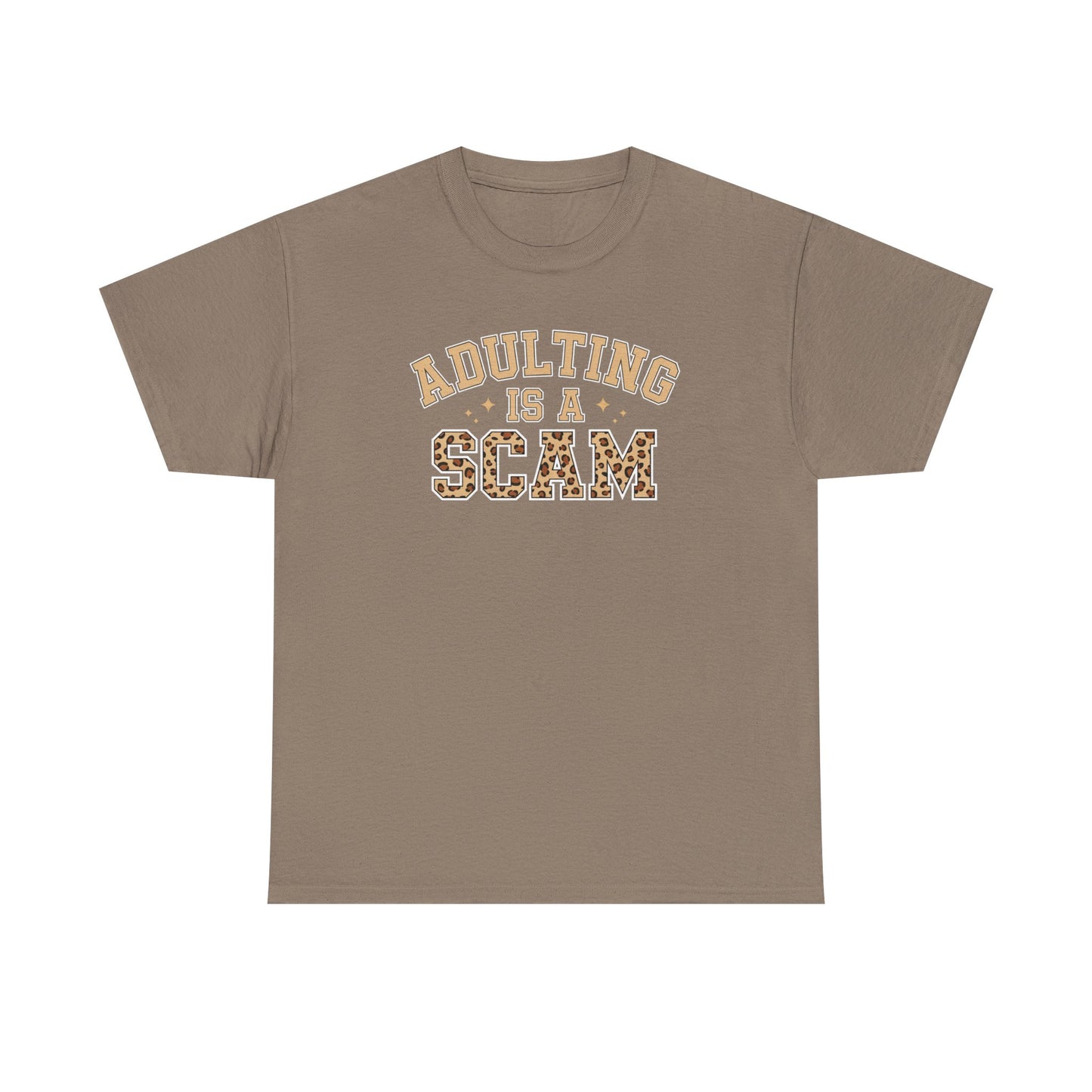 Adulting Is a Scam T-Shirt — Funny Retro Leopard Print Graphic Tee - Sarcastic Humor Shirt, Trendy Casual Tee