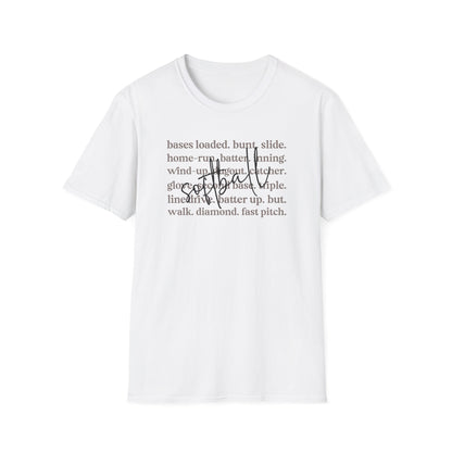 Softball Terms Shirt – Fast Pitch Softball Graphic Tee, Softball Words Typography Shirt, Game Day Softball Fan Apparel, Softball Lover Gift