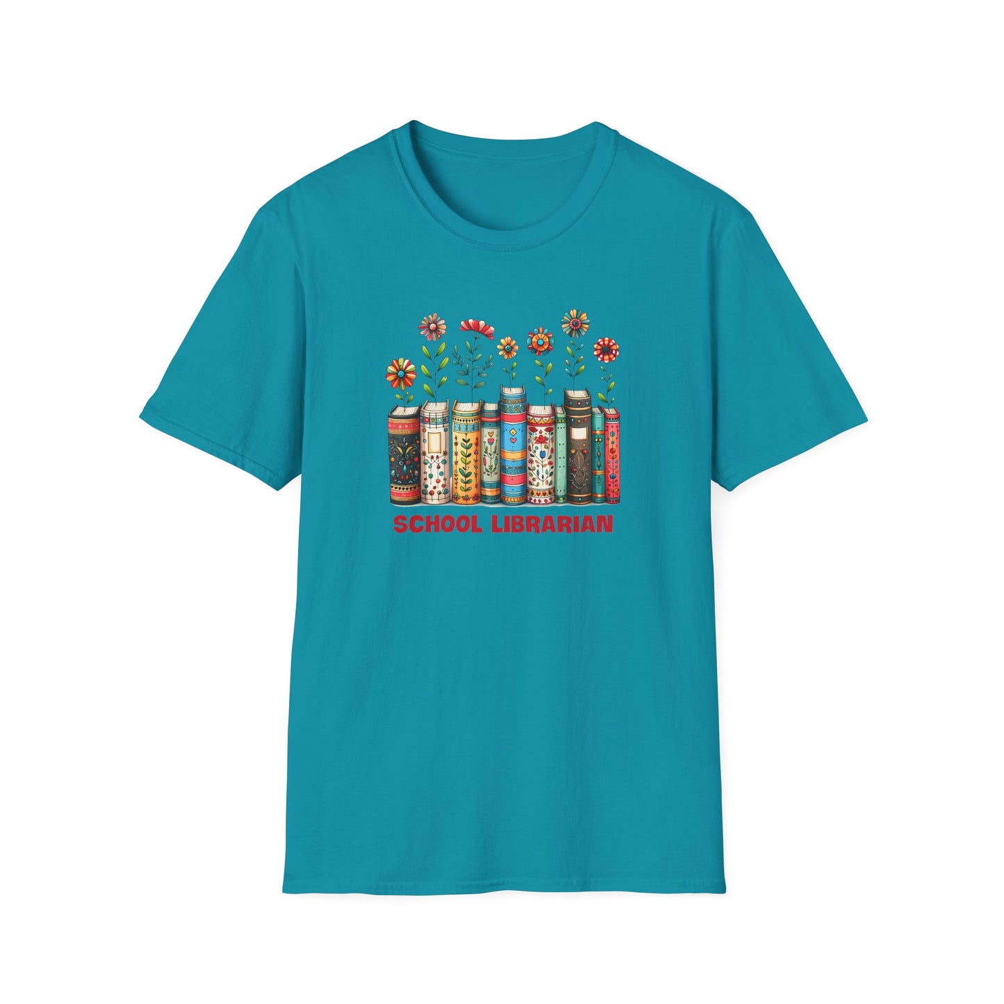 School Librarian Floral Books T-Shirt
