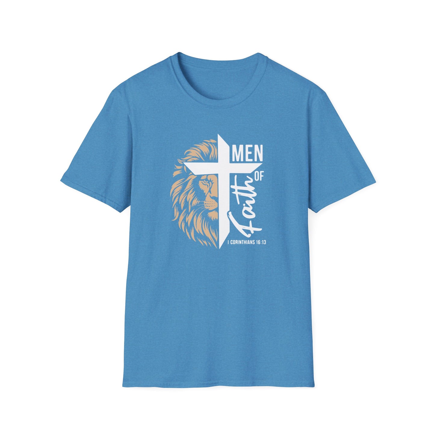 Men of Faith T-Shirt with Lion & Cross – Christian Men’s Faith Tee (Hebrews 11:1)