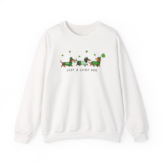 St. Patrick’s Day Dachshund Sweatshirt – “Just a Lucky Dog” Crewneck