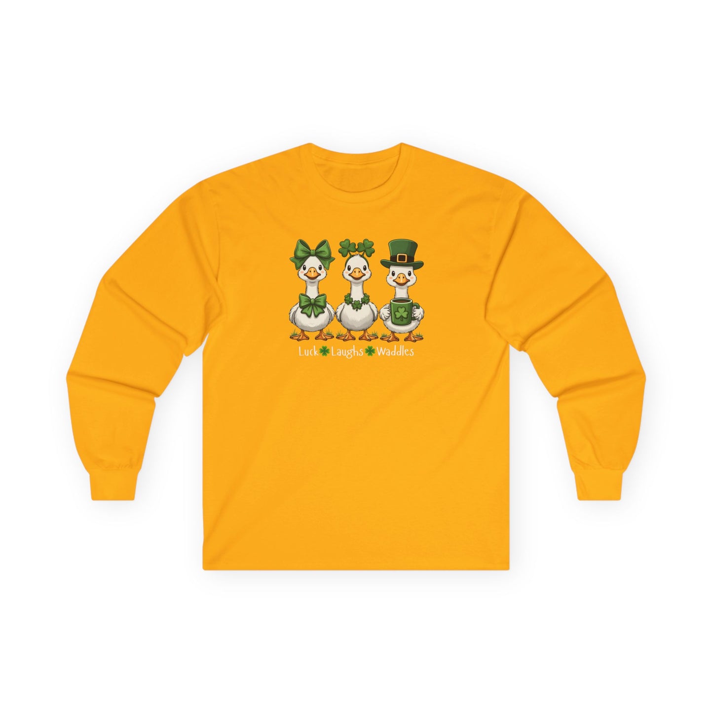 St. Patrick's Day Duck Trio Long Sleeve Tee — "Luck Laughs & Waddles"