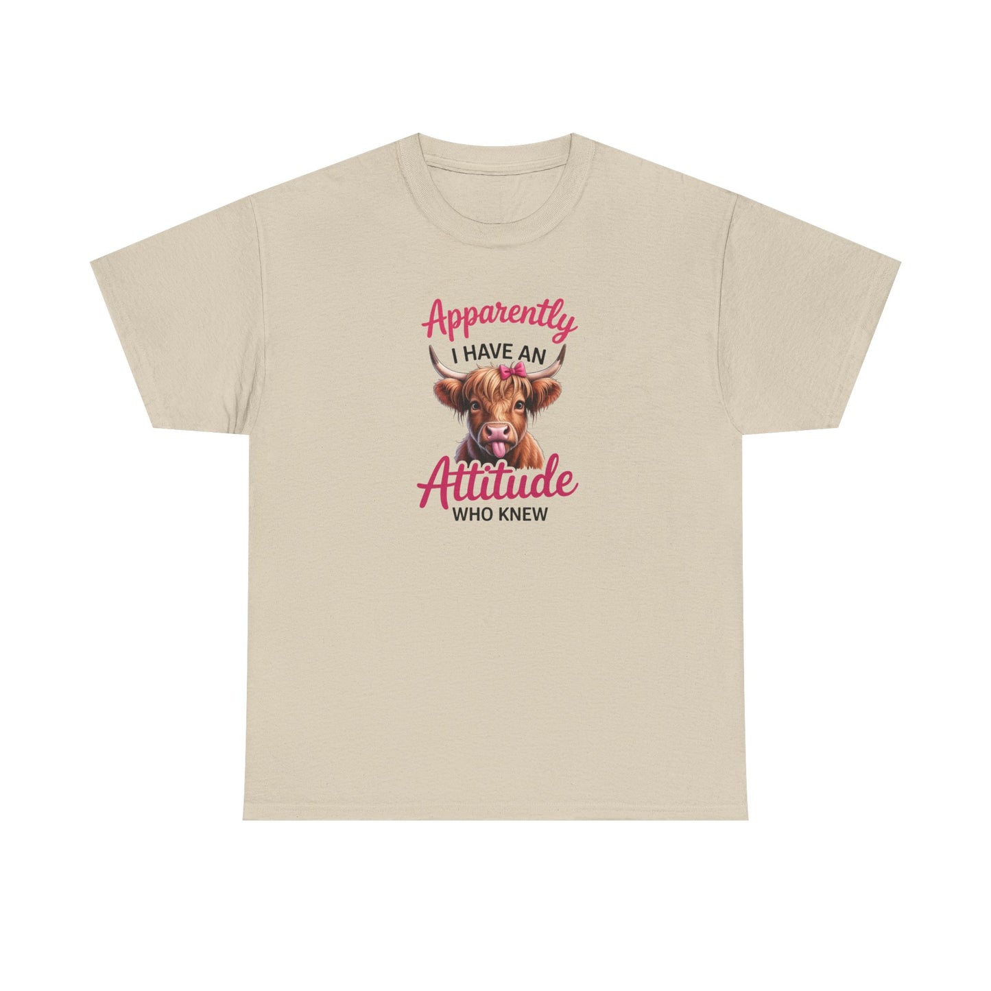 Funny Cow Shirt – “Apparently I Have An Attitude Who Knew” – Cute Highland Cow Tee – Sassy Cowgirl Graphic Shirt