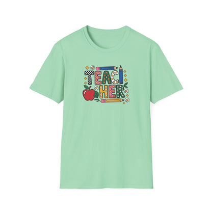 Teacher Graphic T-Shirt — Colorful Apple & Pencil Back-to-School Tee