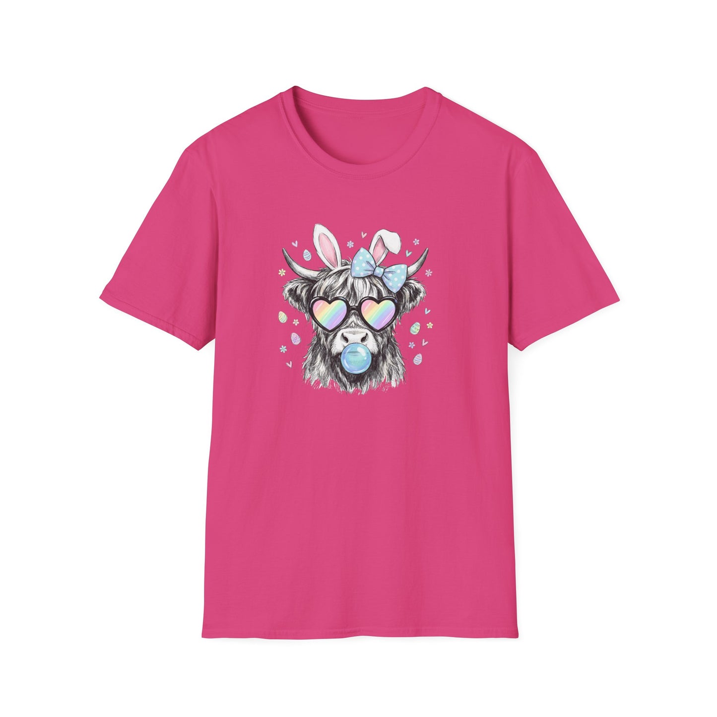 Cute Cow Tee — Heart Sunglasses, Bunny Ears & Bubblegum Graphic T-Shirt