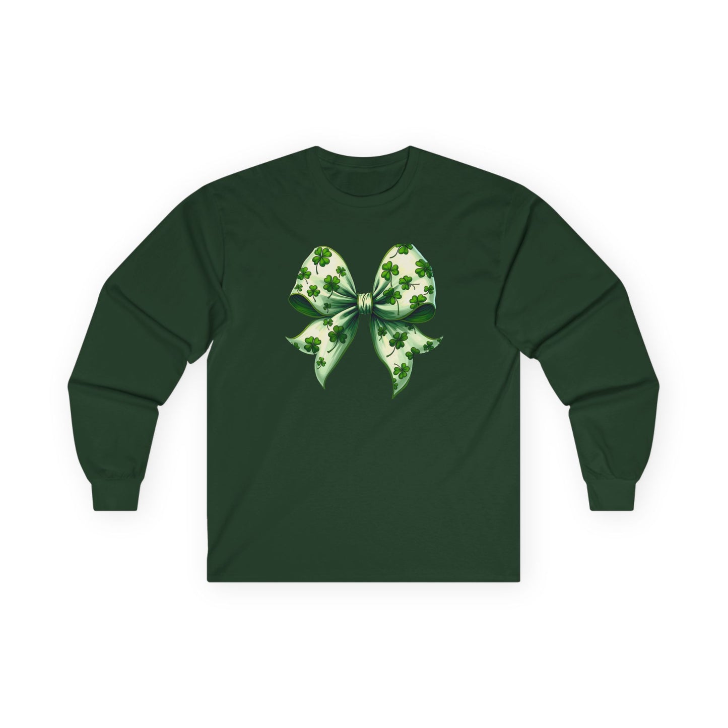 St. Patrick's Shamrock Bow Long Sleeve Tee