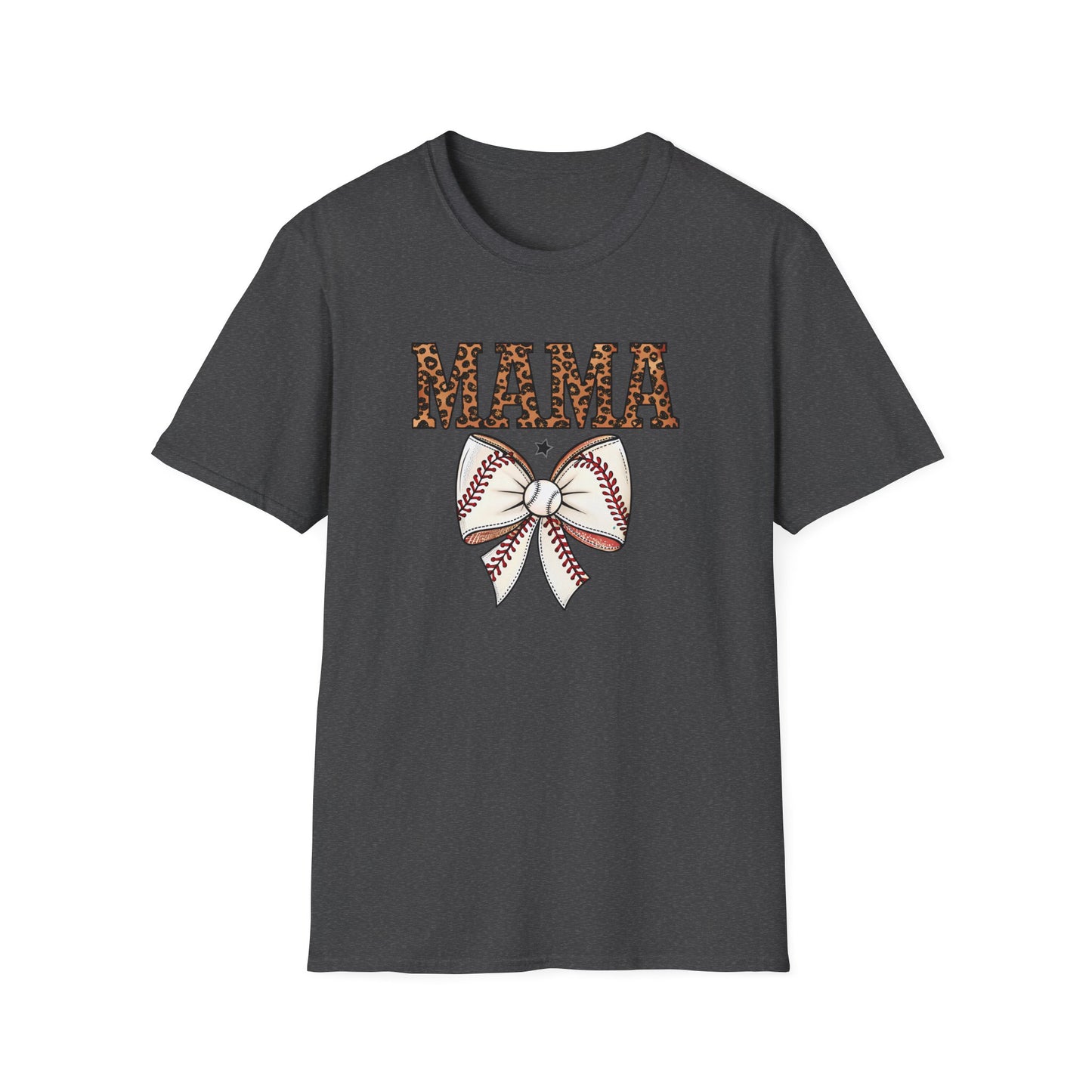 Leopard Baseball Mama Bow Shirt – Cute Coquette Style Sports Mom Tee | Trendy Game Day Baseball Mom Graphic T-Shirt