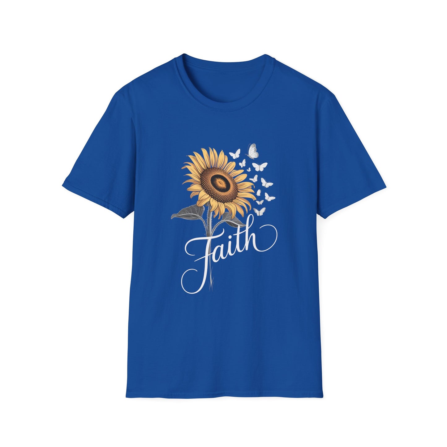 Faith Sunflower T-Shirt — Inspirational Floral Tee with Butterflies