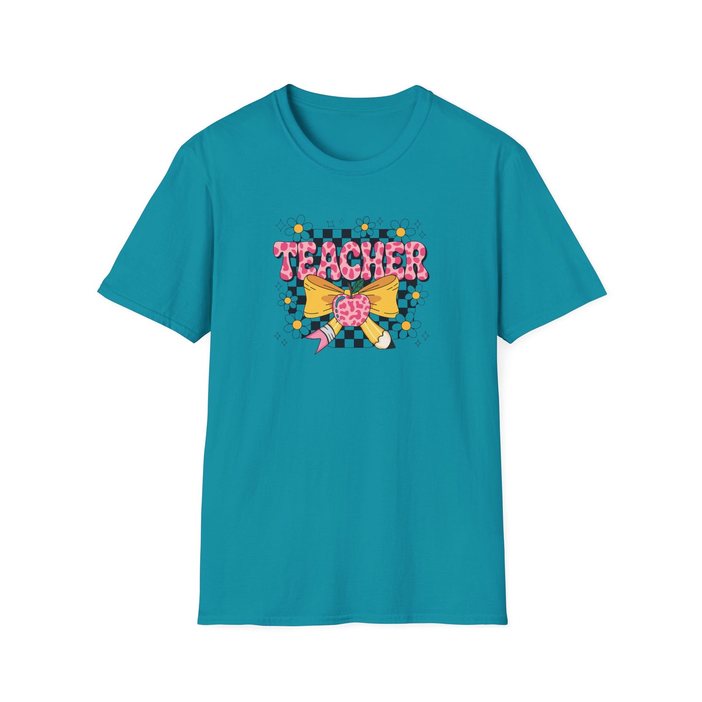 Cute Teacher Bow Shirt – Coquette Teacher T-Shirt – Trendy Pink Apple Graphic Tee – Back to School Teacher Gift