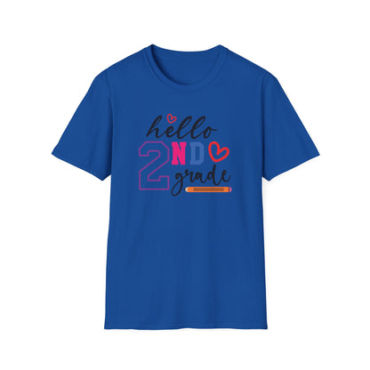 Hello Grade Teacher Shirts | Retro Back to School Graphic Tees | Preschool, Pre-K, Kindergarten, First, Second & Third Grade Teacher Shirt | Gildan 64000 Softstyle Tee