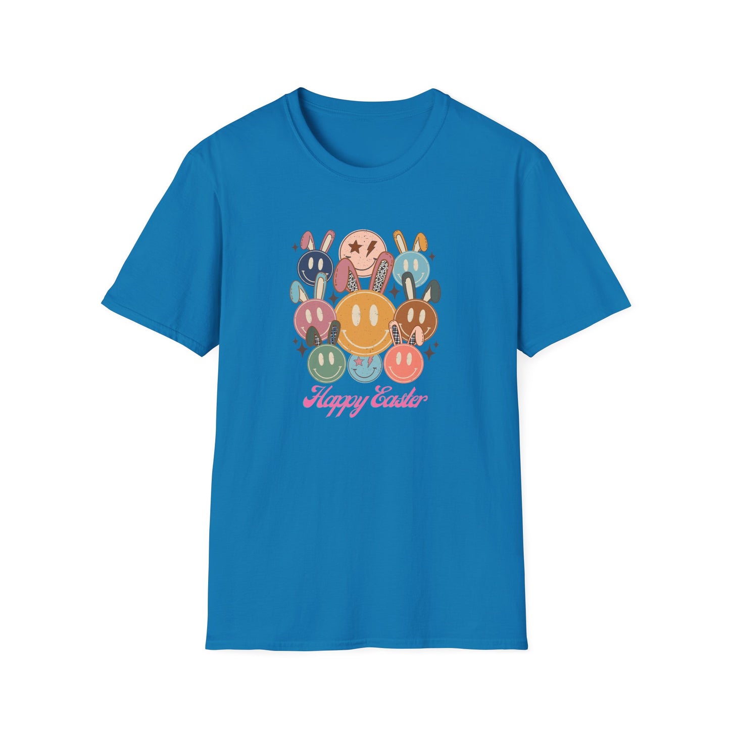 Happy Easter Smiley Face Shirt, Cute Bunny Smile Graphic Tee, Pastel Retro Easter Shirt Women, Spring Aesthetic Easter Outfit, Kawaii Bunny Graphic T-Shirt